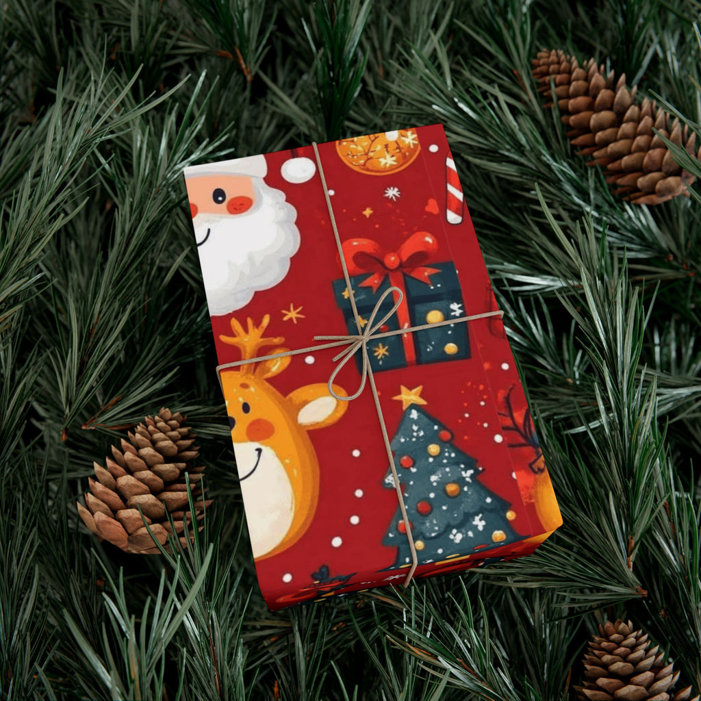 Christmas Wrapping Paper - Santa, Snowman & Reindeer Holiday Gift Wrap Festive Wrapping Paper