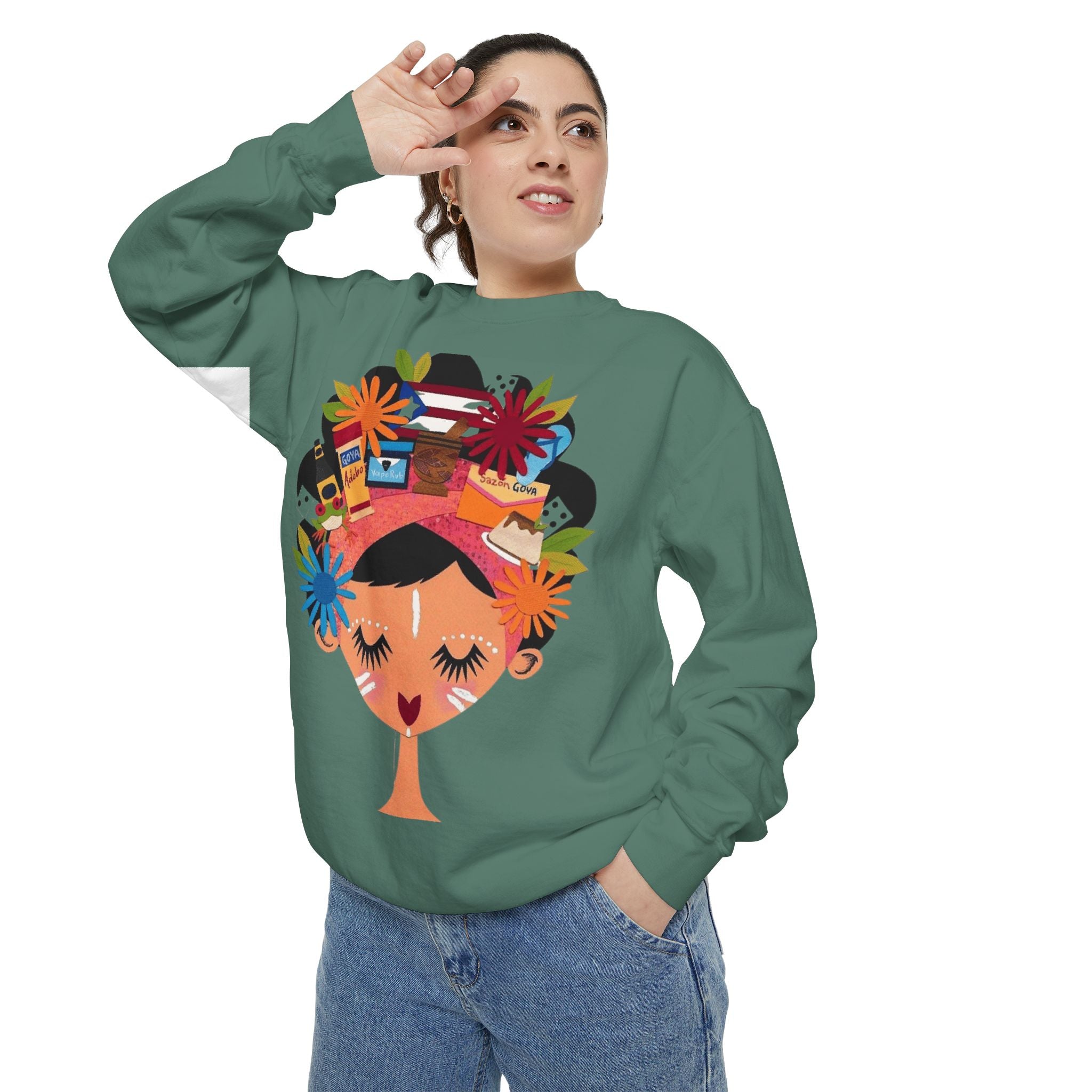 Floral Fiesta Sweatshirt — Colorful Tropical Woman Graphic Puerto Rico Navidades