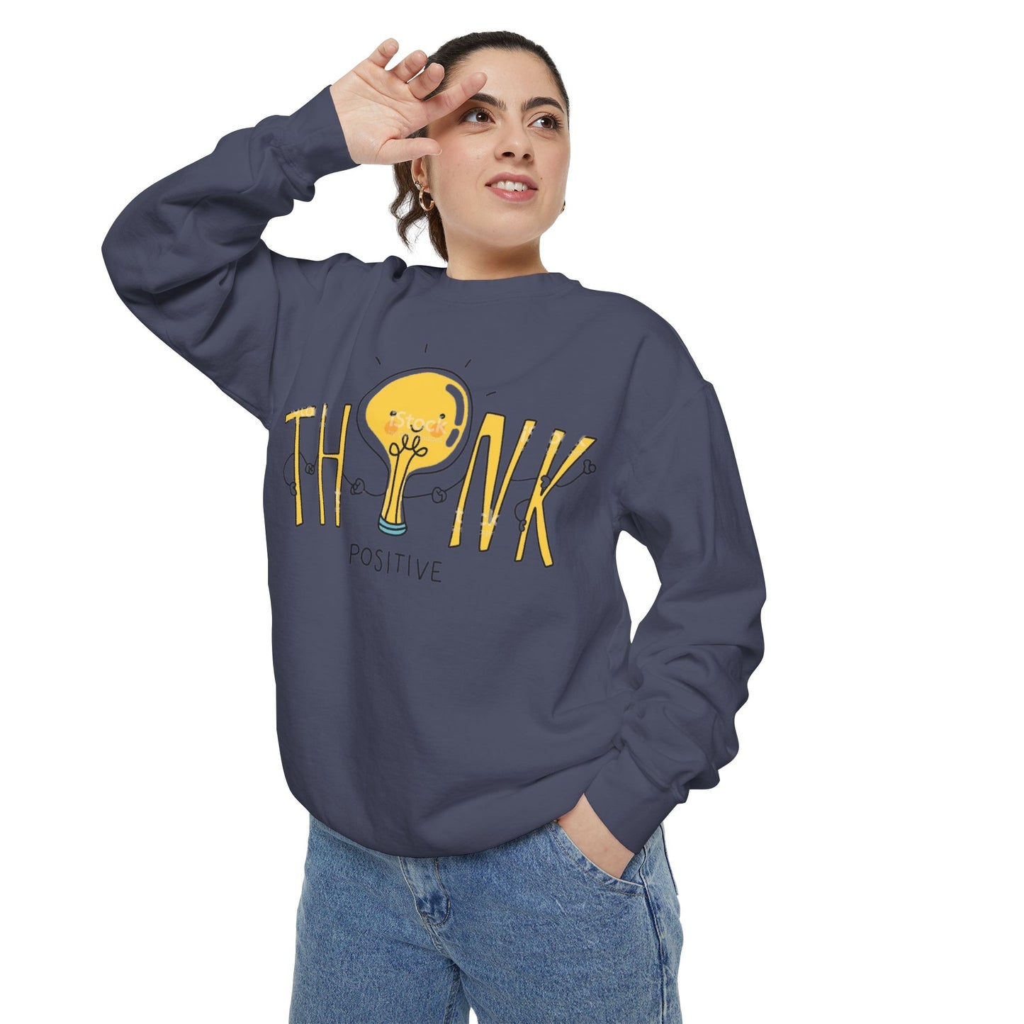 Think Positive Sweatshirt  Cute Lightbulb Graphic Positive Vibes Crewneck
