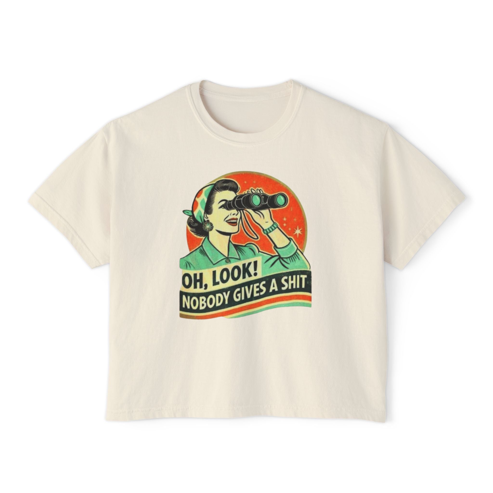 Graphic Tee — "Oh, Look! Nobody Gives a Shit" Retro Binoculars Design