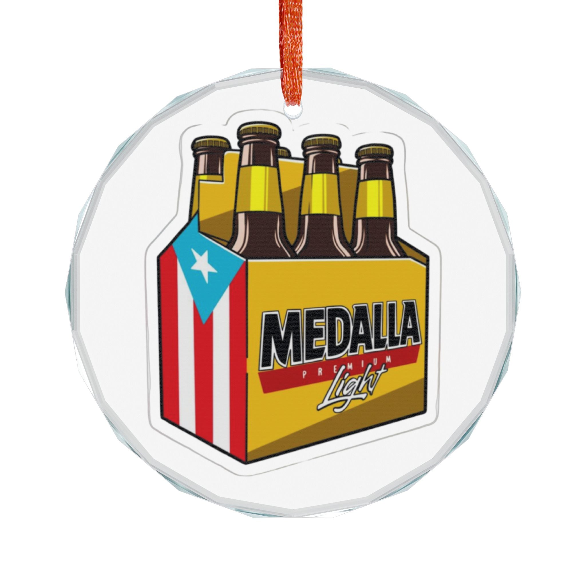 Puerto Rican glass ornament Heart-Shaped Crystal Ornament - Medalla Beer Design