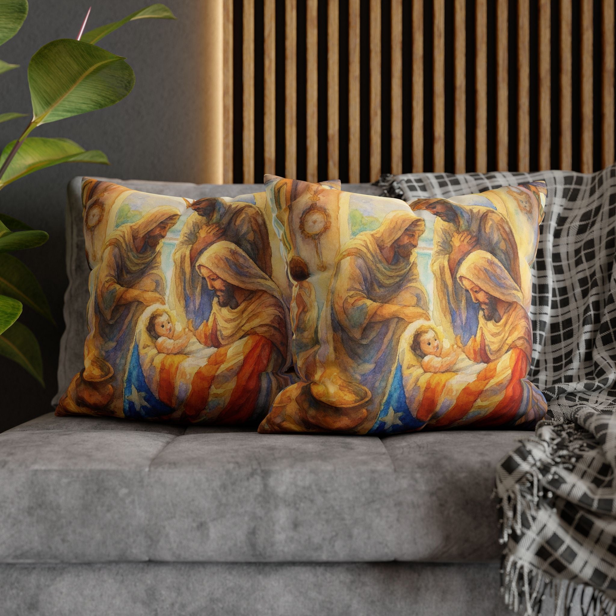 The Tree Kings with  Baby Jesus Decorative Pillow los Tres Reyes Magos Puerto Rico Culture Pillow