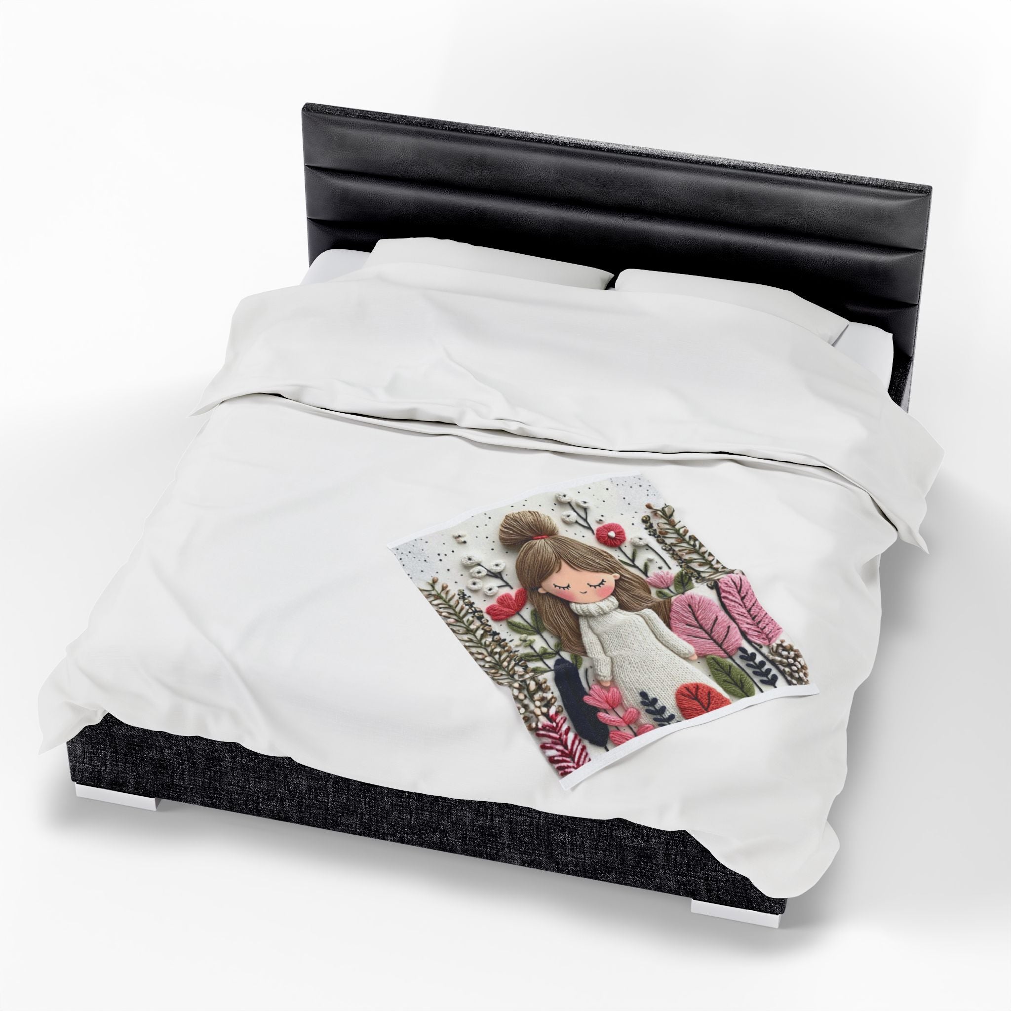 Plush Blanket — Cozy Girl in Floral Meadow Velveteen Throw