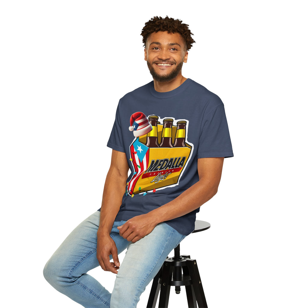 Medalla Light Beer T-Shirt  Navidad Boricua Holiday Tee Puerto Rico’s Navidades