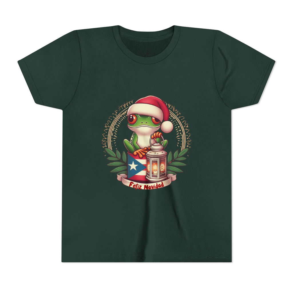 Kids Tee Cute Frog with Puerto Rican Flag & Lantern (Feliz Navidad)