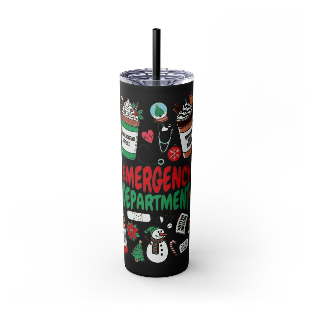 Emergency Department Nurse Christmas Skinny Tumbler - 20oz Holiday Medical Travel Cup with Straw Medical Christmas Mug