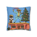Holiday Vibes Pillow — Festive Duo Singing on Rooftop Christmas Throw Pillow Puerto Rico Culture Pillow