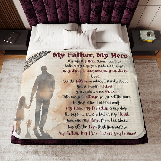 My Father, My Hero Sherpa Blanket - Cozy Gift for Dads, Father's Day, Birthdays, Family Love