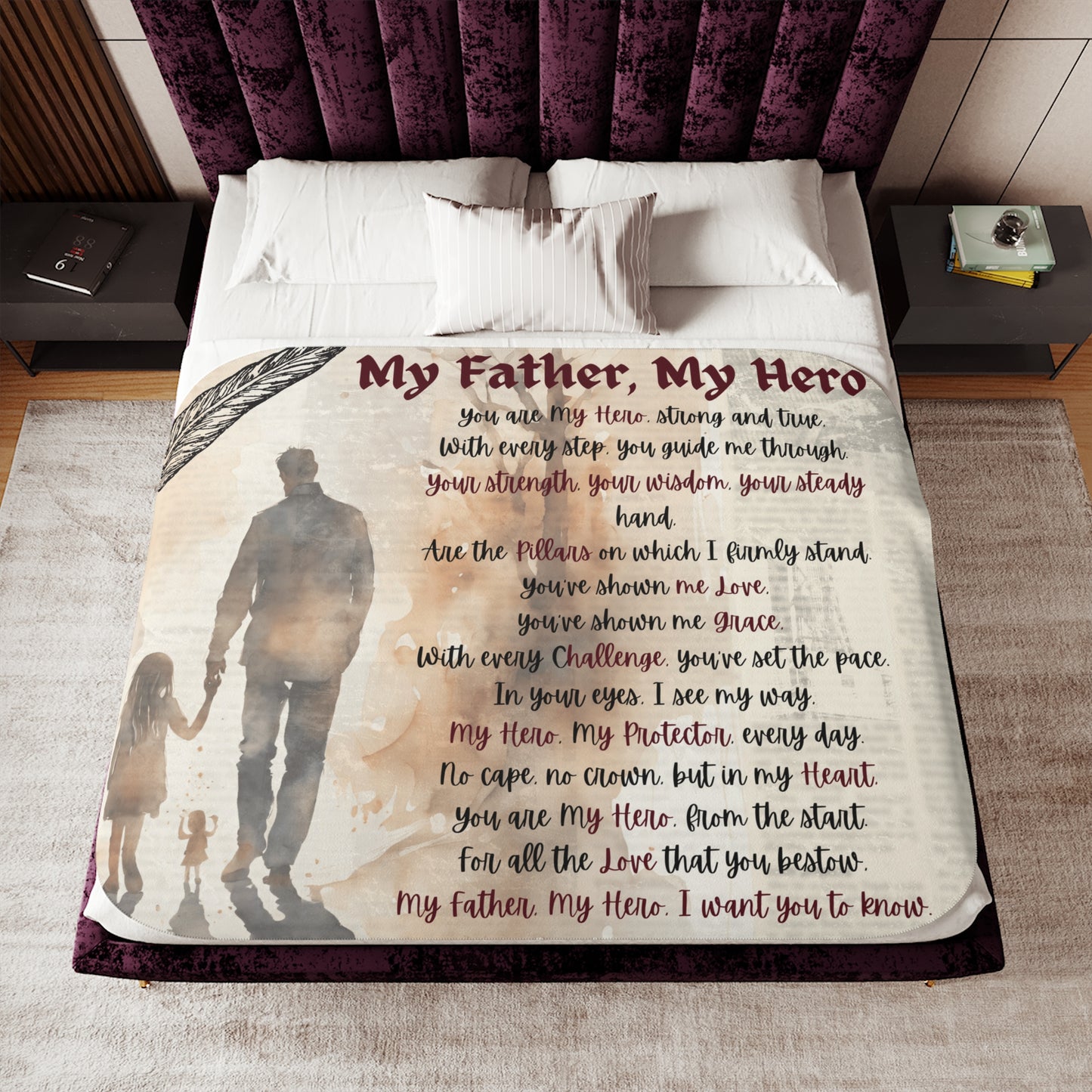 My Father, My Hero Sherpa Blanket - Cozy Gift for Dads, Father's Day, Birthdays, Family Love