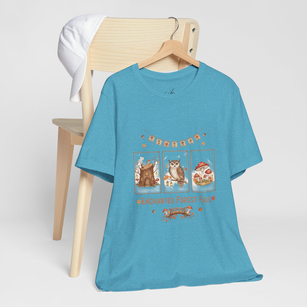 Enchanted Forest Fall Tee, Cute Owl Shirt, Autumn Graphic Tee, Nature Lover Gift, Cozy Fall Apparel, Wildlife T-Shirt, Unisex Fall Top