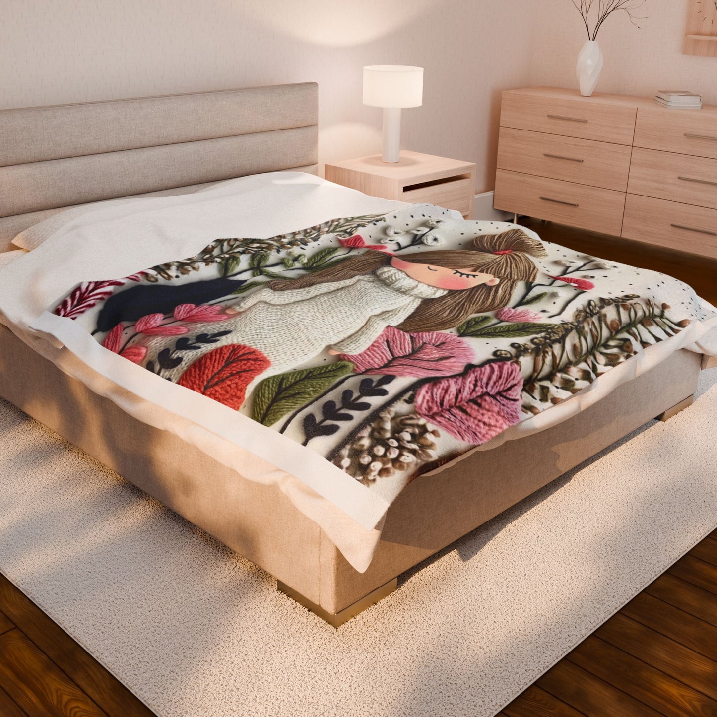 Plush Blanket — Cozy Girl in Floral Meadow Velveteen Throw