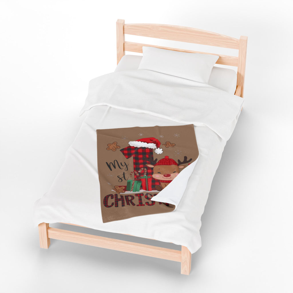 Santa’s Little Snuggle Blanket My 1st Christmas Reindeer Velveteen Plush Blanket