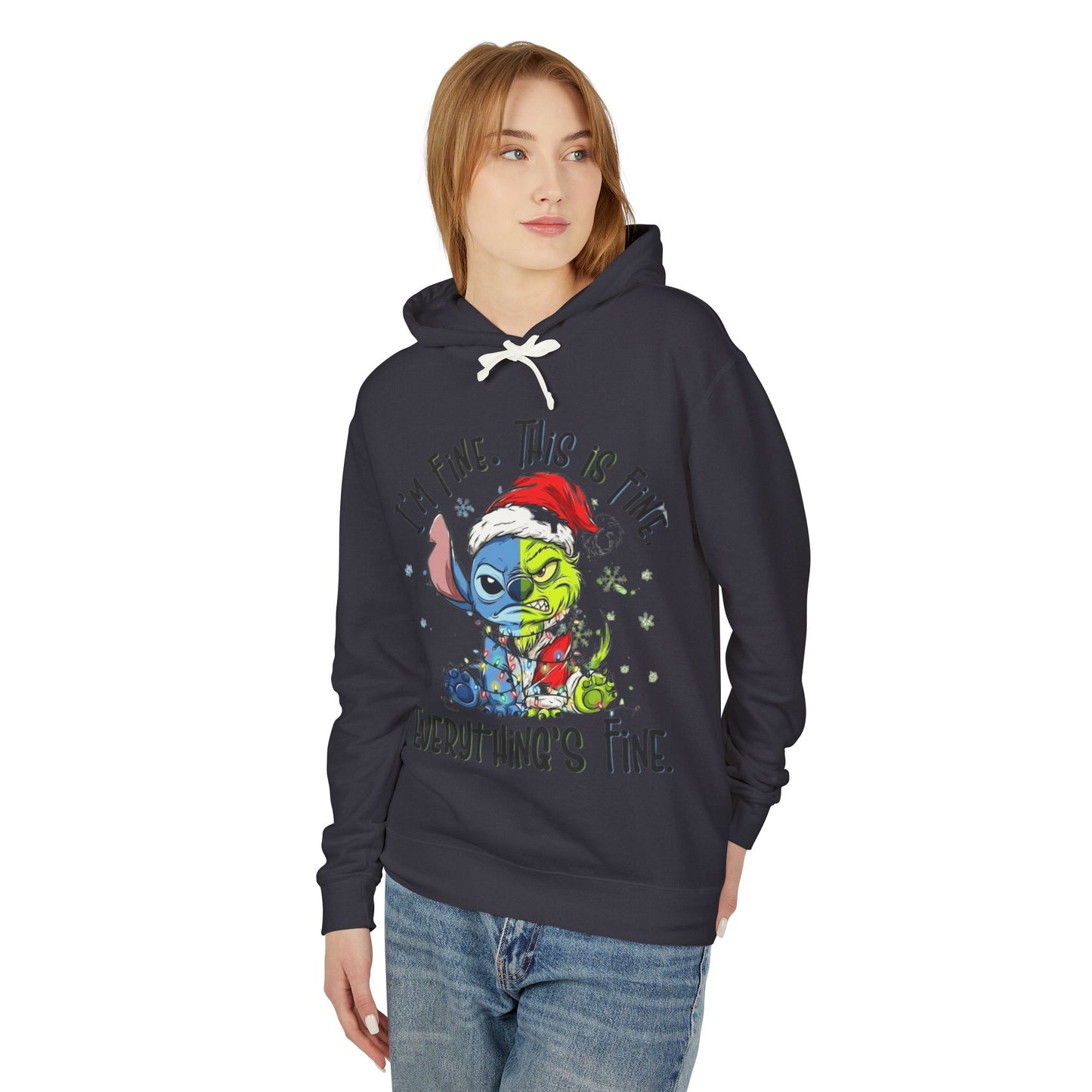 I'm Fine This Is Fine Hoodie  Funny Christmas Stitch Pullover Cartoon Christmas T-shirts and Sweaters