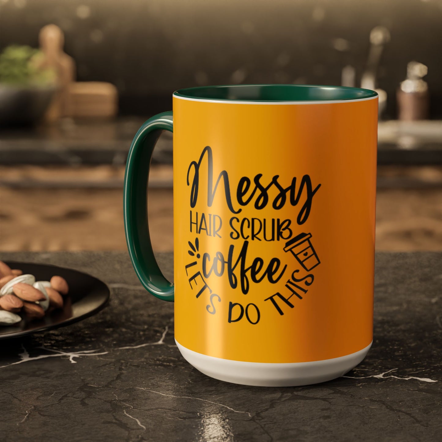 Holiday Coffee Cups with Festive Quotes & Designs Messy Hair Coffee Mug - Fun Yellow Ceramic Cup for Coffee Lovers