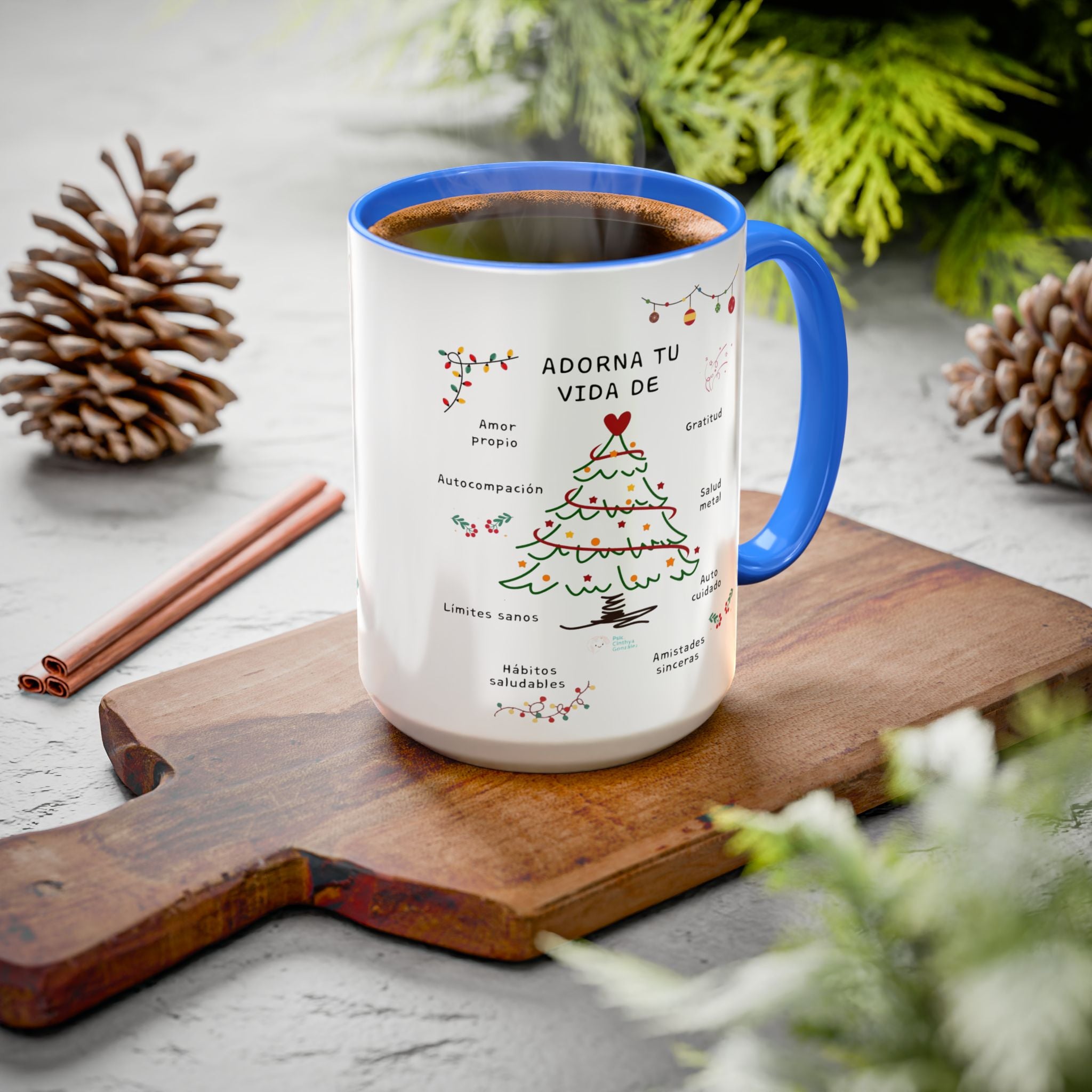 Mug — 'Adorna Tu Vida' Christmas Tree Spanish Holiday Coffee Mug (11oz/15oz)