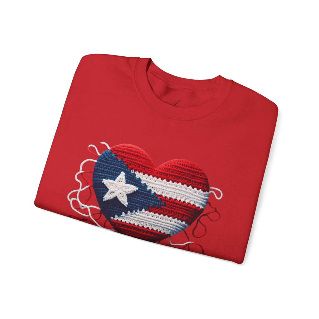 Puerto Rico Heart Crewneck Sweatshirt  Puerto Rican Flag Heart Knit Design