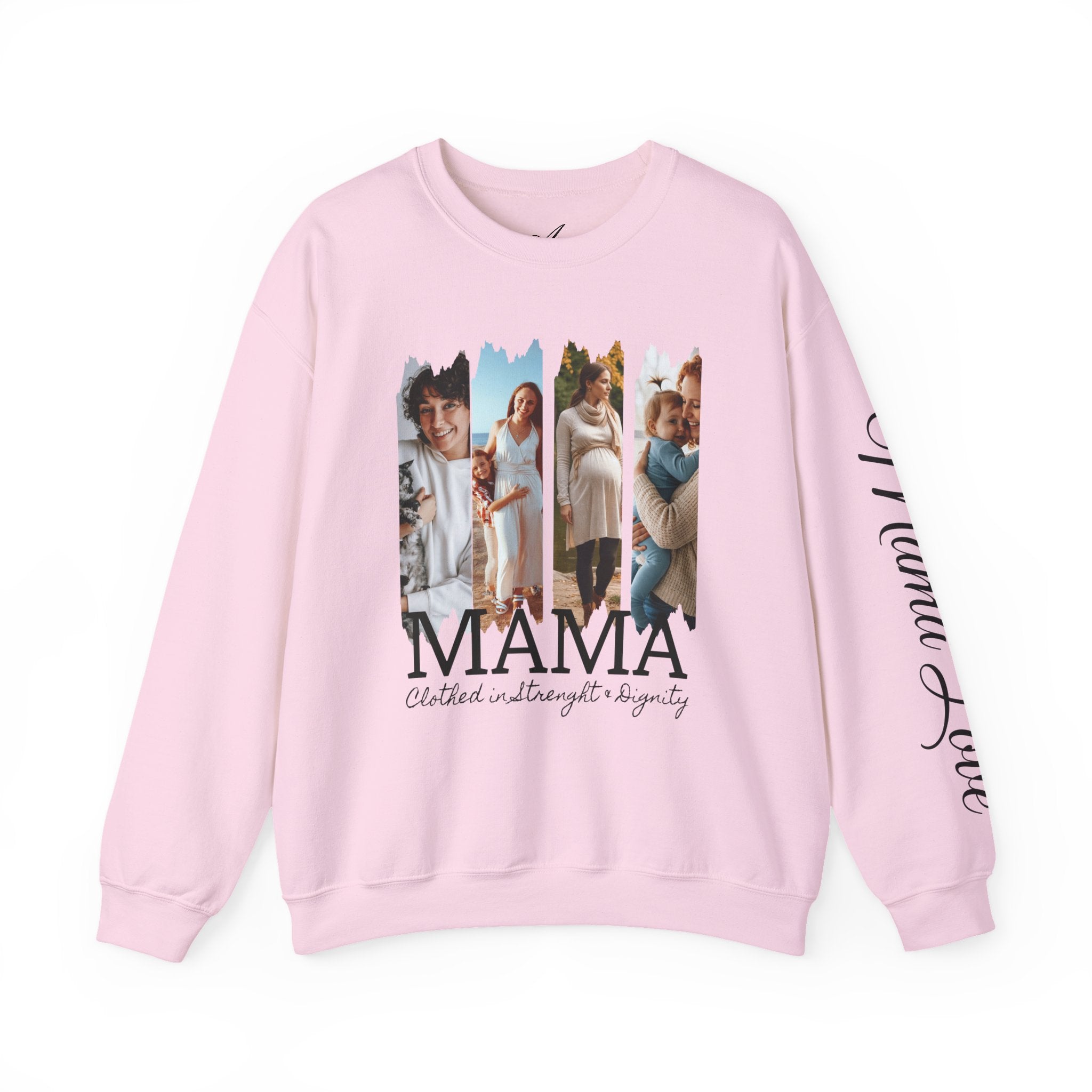 Mama Photo Collage Sweatshirt — "MAMA: clothed in strength & dignity" Sleeve Script
