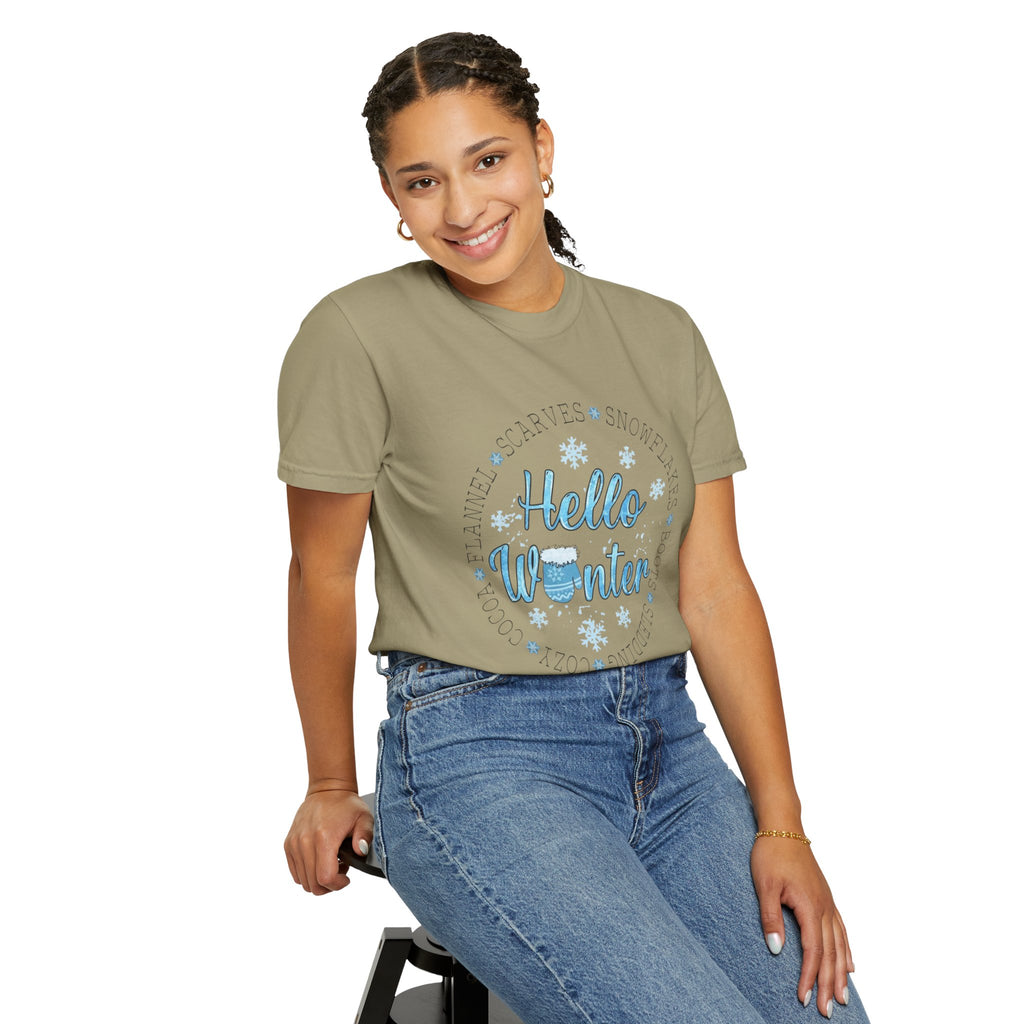 Hello Winter T‑Shirt  Cozy Snowflake Holiday Tee Christmas T-Shirts and Sweatshirts Collection