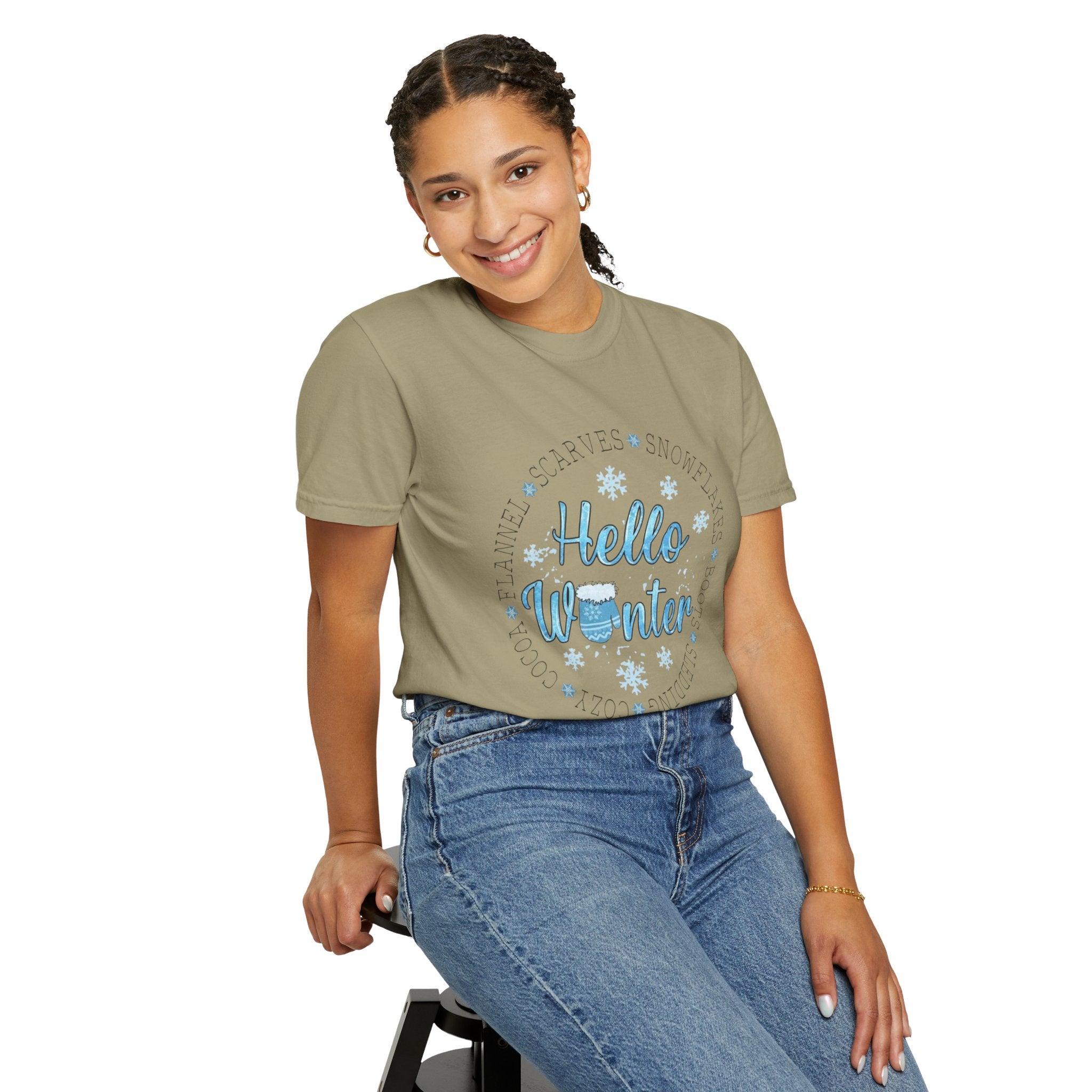 Hello Winter T‑Shirt  Cozy Snowflake Holiday Tee Christmas T-Shirts and Sweatshirts Collection