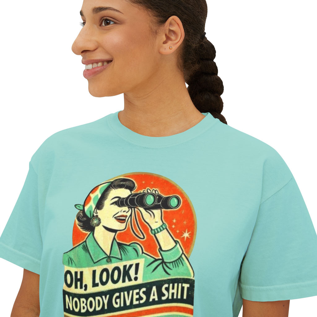 Graphic Tee — "Oh, Look! Nobody Gives a Shit" Retro Binoculars Design