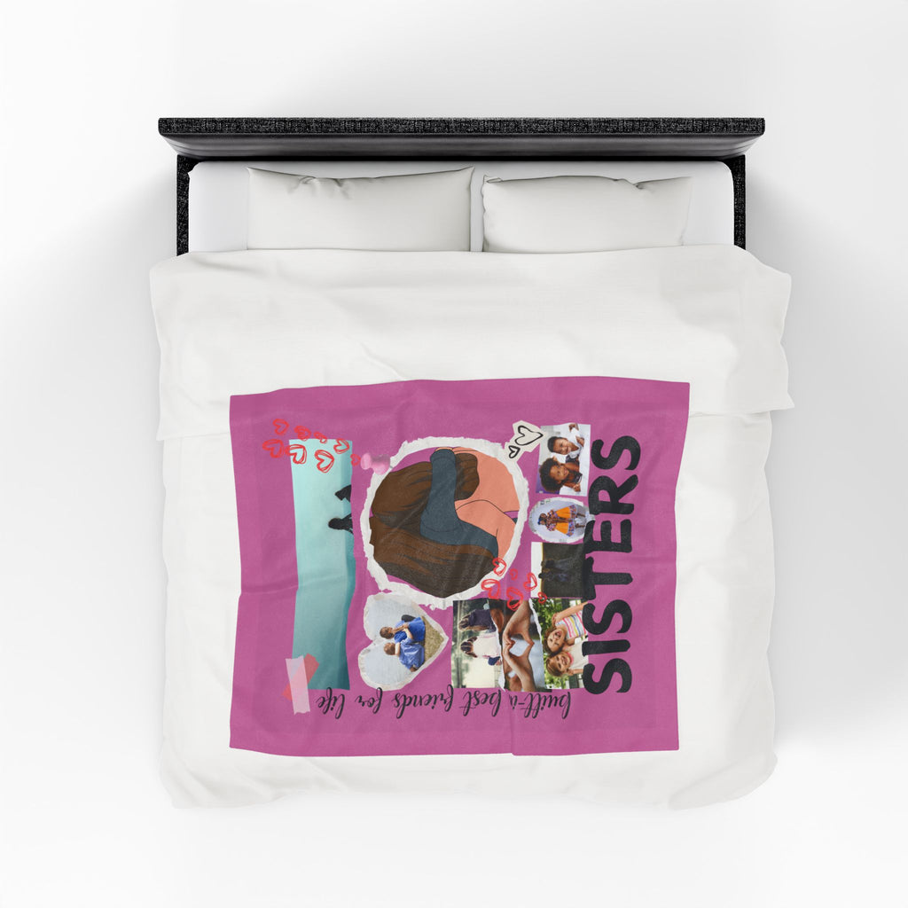 Sisters Velveteen Plush Blanket "Sisters" Photo Collage Keepsake Blanket Gift for Sister