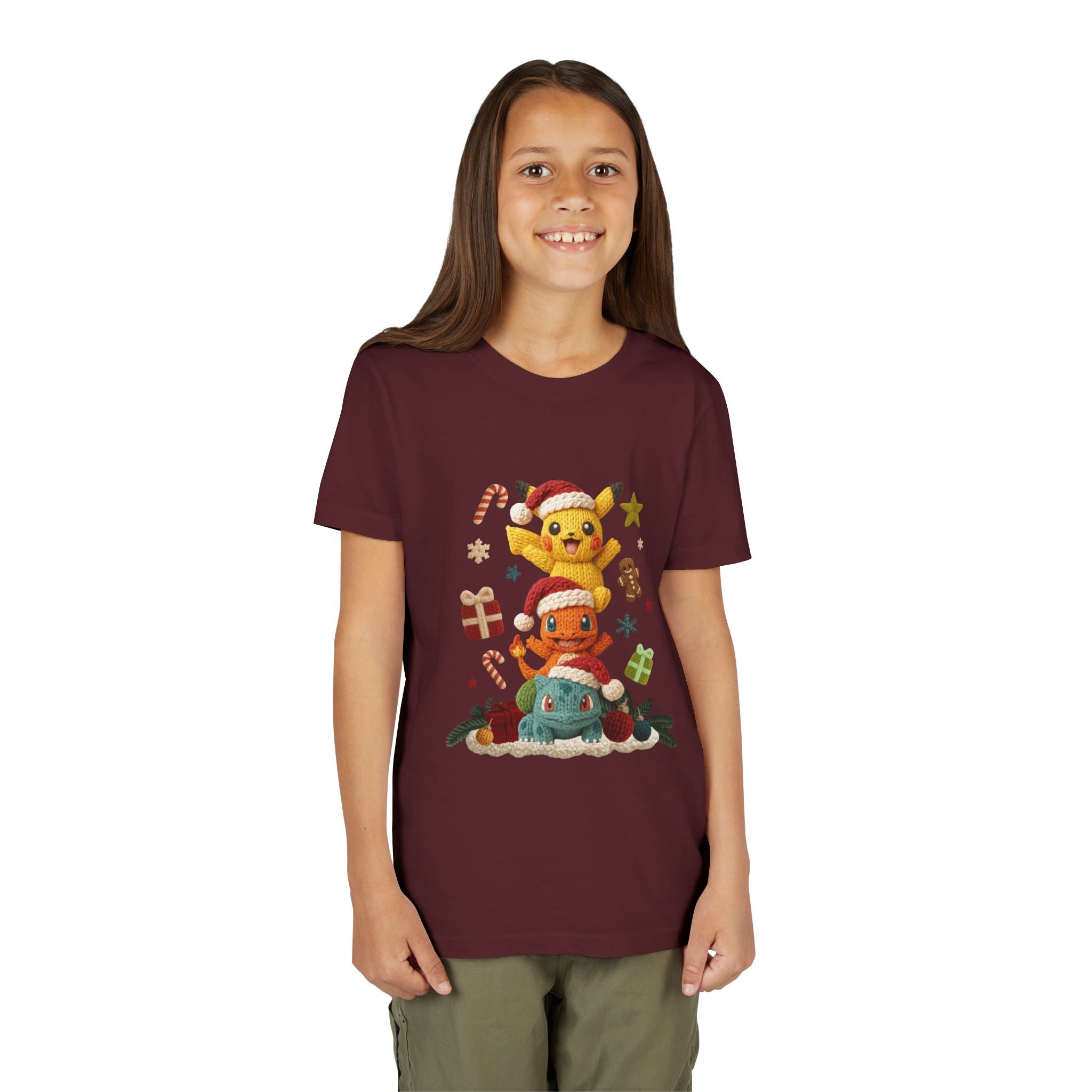 Kids Holiday Tee  Cute Stacked cartoon Characters Christmas Design