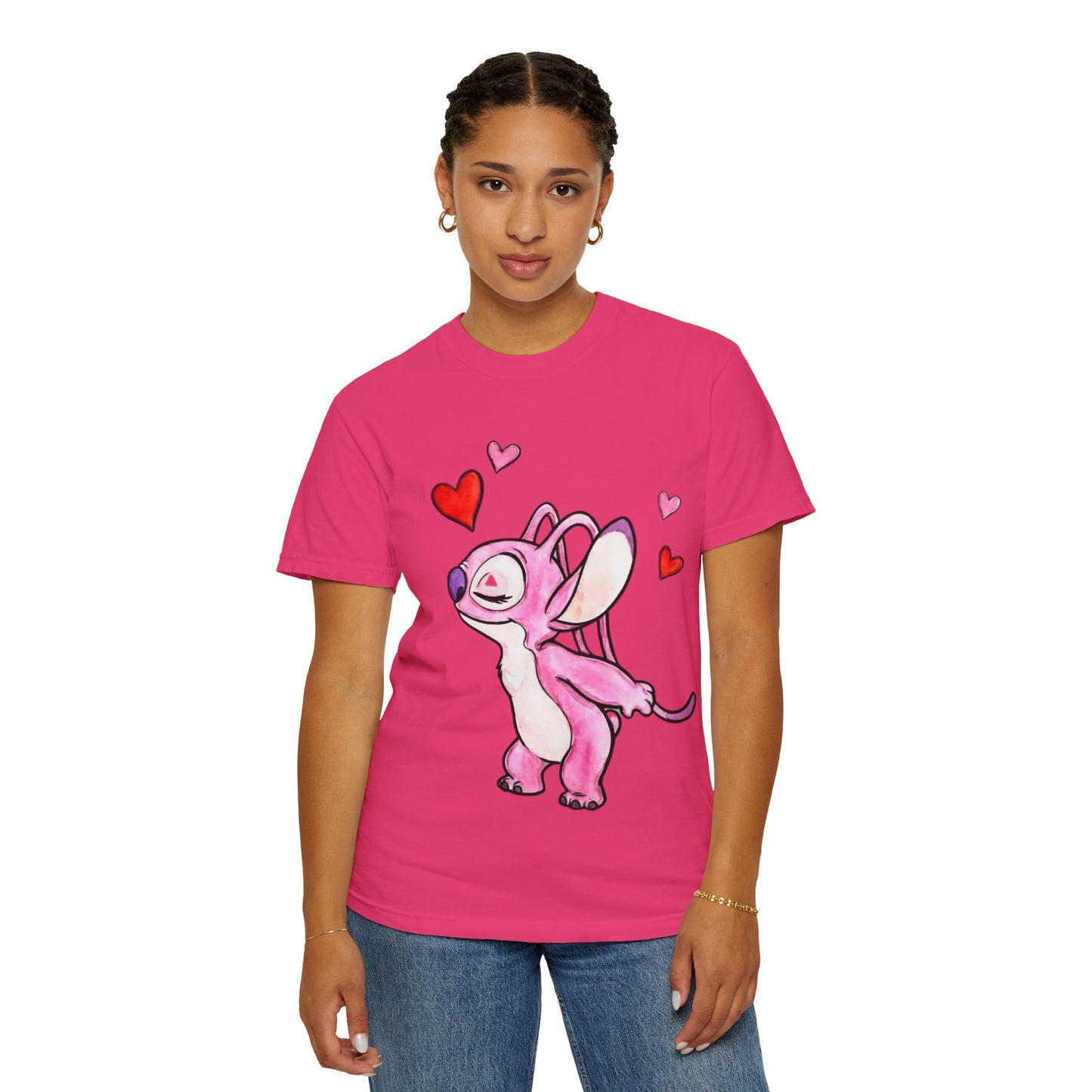 T-Shirt — Cute Pink Cartoon Creature with Hearts | Valentine’s Gift Tee
