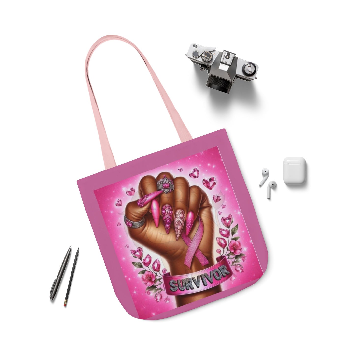 Breast Cancer Survivor Tote Bag  Pink Ribbon Empowerment Canvas Tote