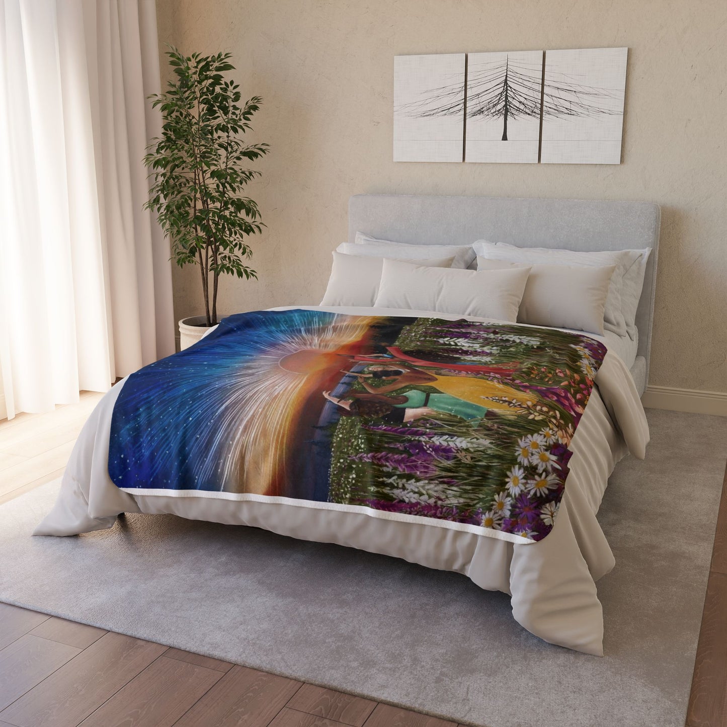 Sunset Dance Boho Sherpa Blanket – Cozy Fleece Throw for Nature Lovers & Evening Relaxation