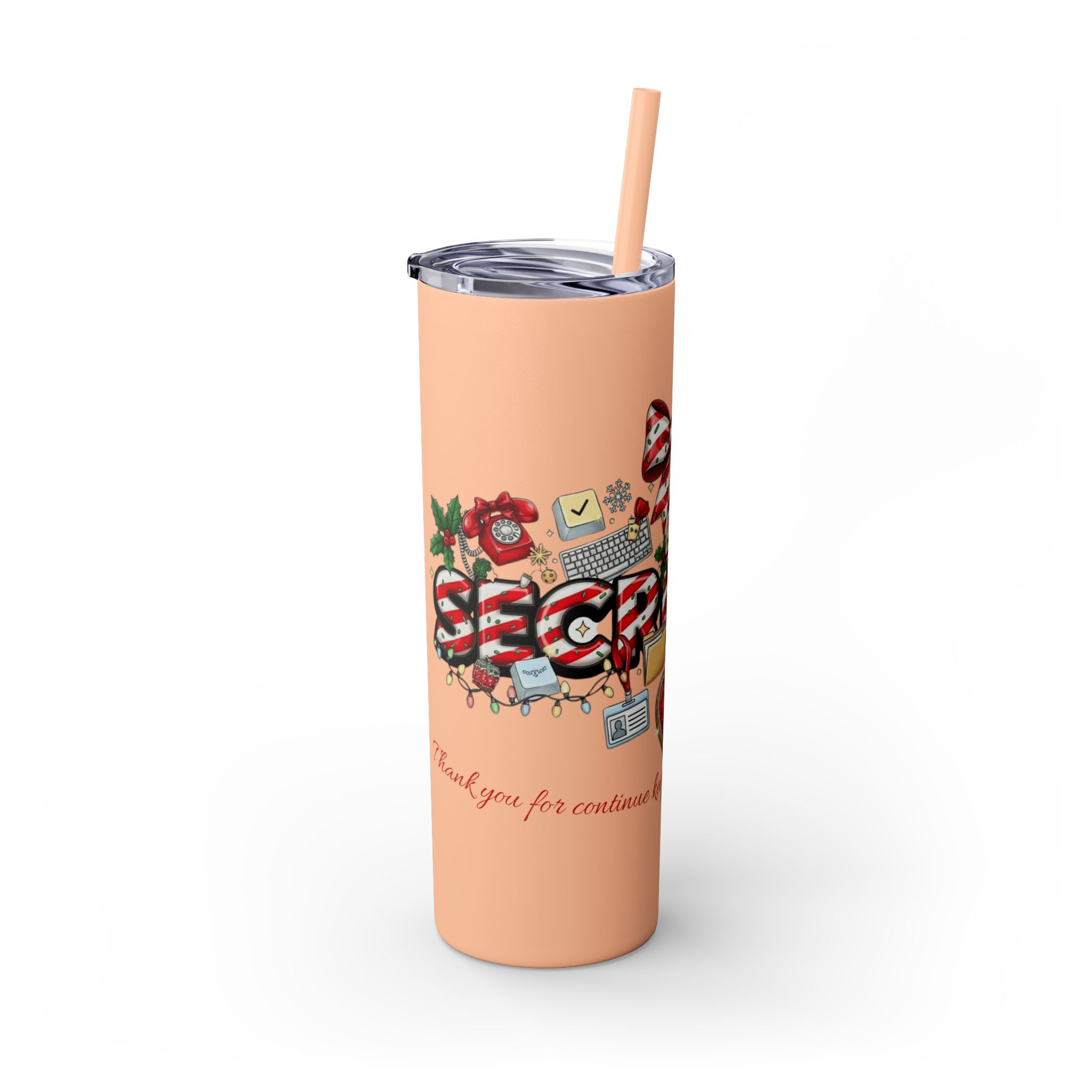 Christmas mug for the office team who keeps everything running smoothly. Candy Cane Christmas Office Secret Santa Design, 20oz with Straw