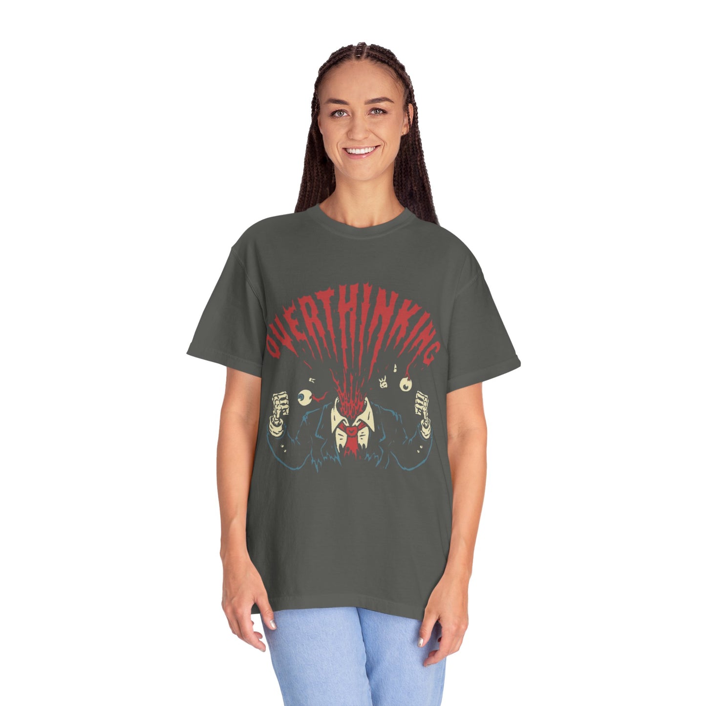 Mentally on Vacation Overthinking Garment-Dyed Unisex T-Shirt, Casual Wear, Gift for Anxiety Awareness, Self-Care Apparel, Unique Graphic Tee