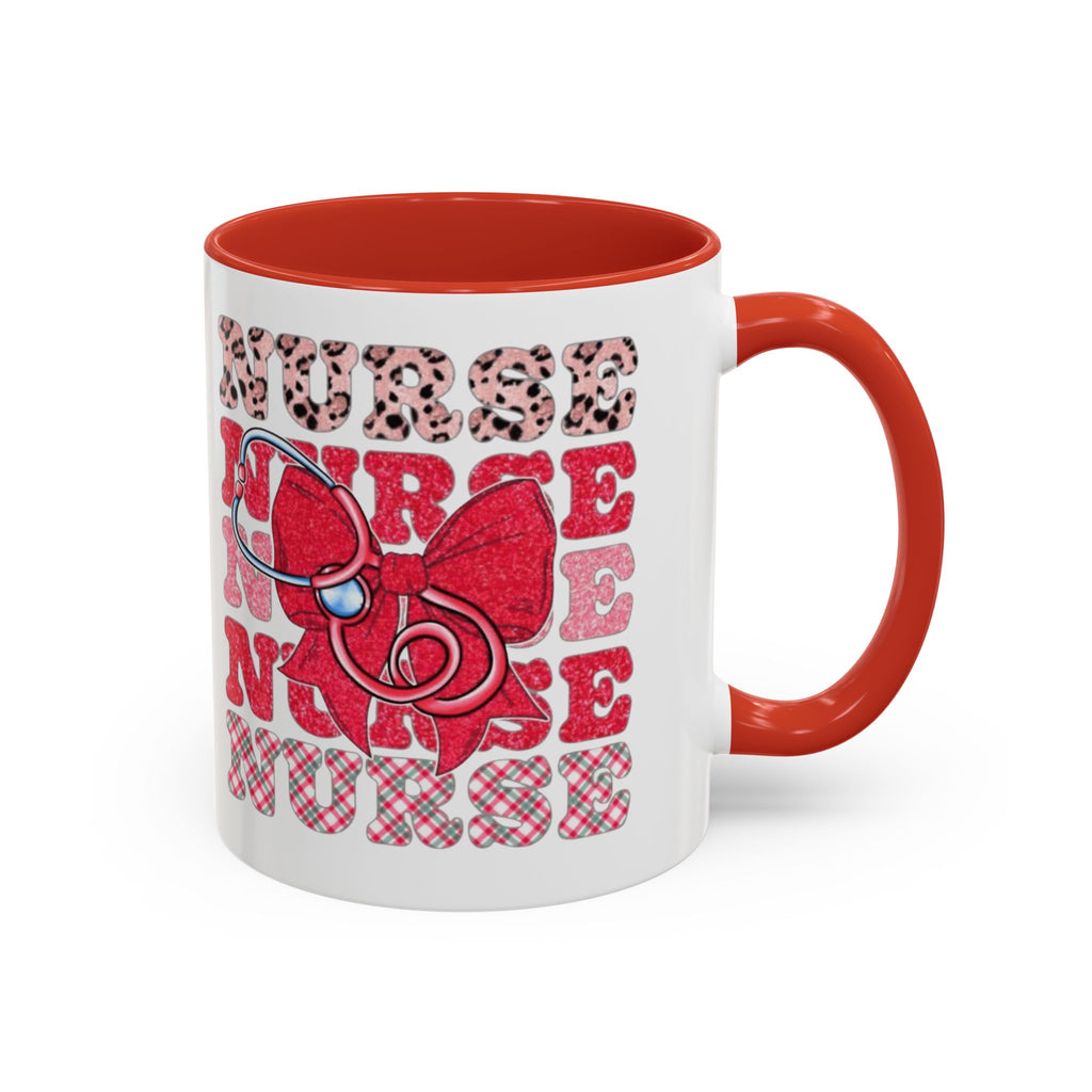 Nurse Stethoscope Bow Accent Coffee Mug — Cute Leopard & Plaid Healthcare Gift (11/15oz) Medical Christmas Mug
