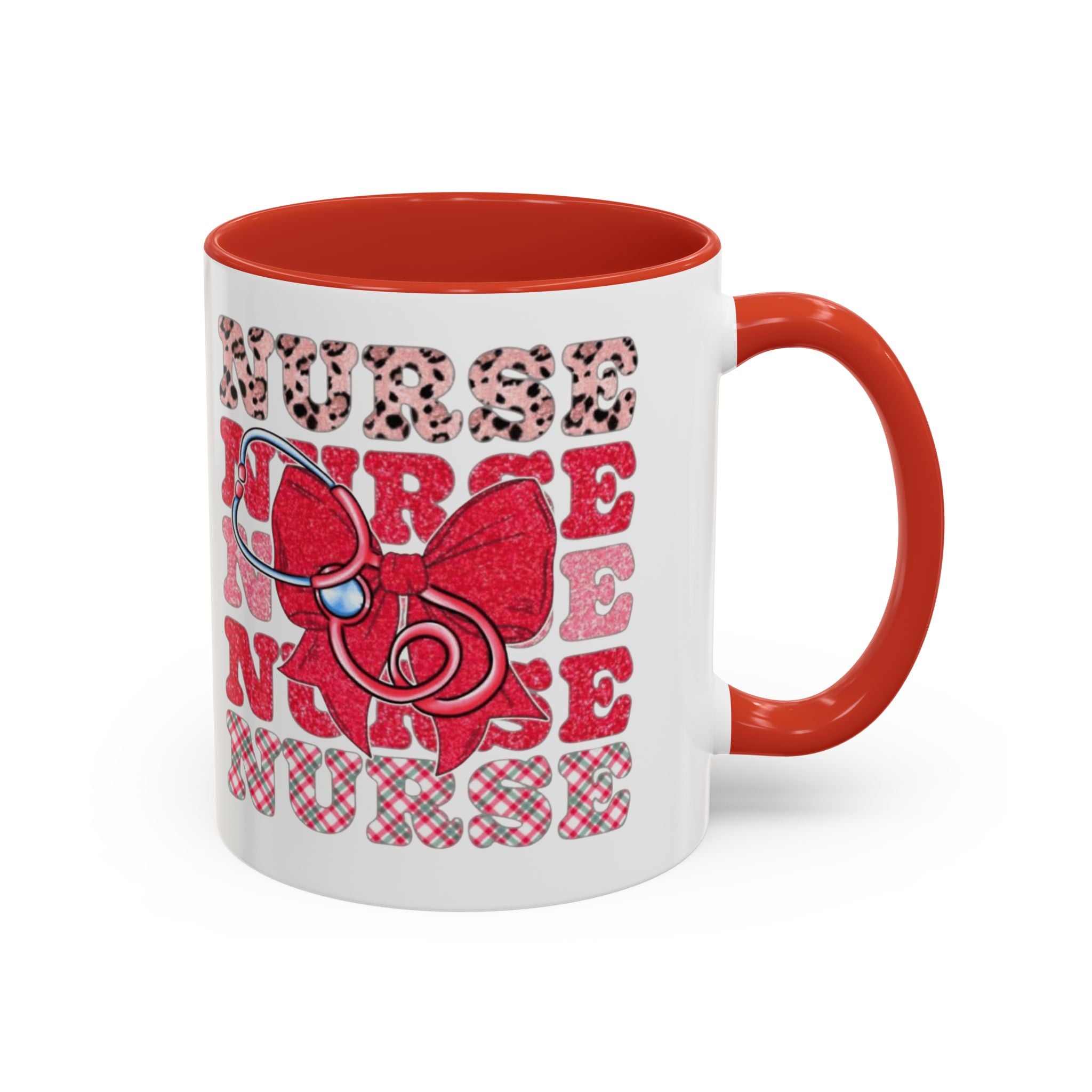 Nurse Stethoscope Bow Accent Coffee Mug — Cute Leopard & Plaid Healthcare Gift (11/15oz) Medical Christmas Mug