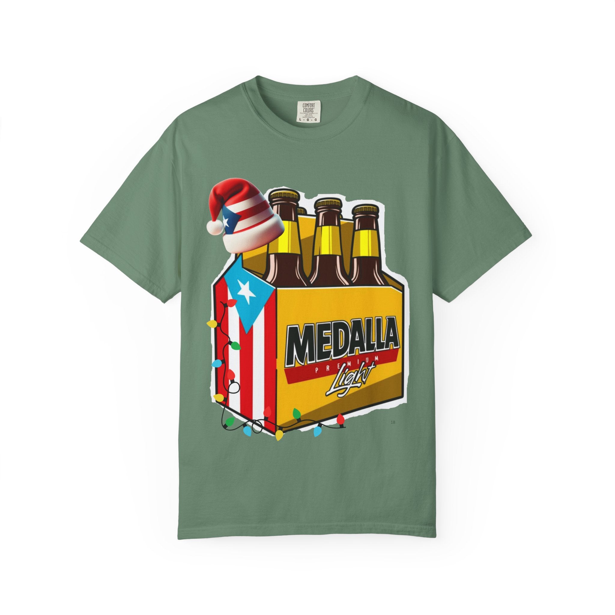 Medalla Light Beer T-Shirt  Navidad Boricua Holiday Tee Puerto Rico’s Navidades