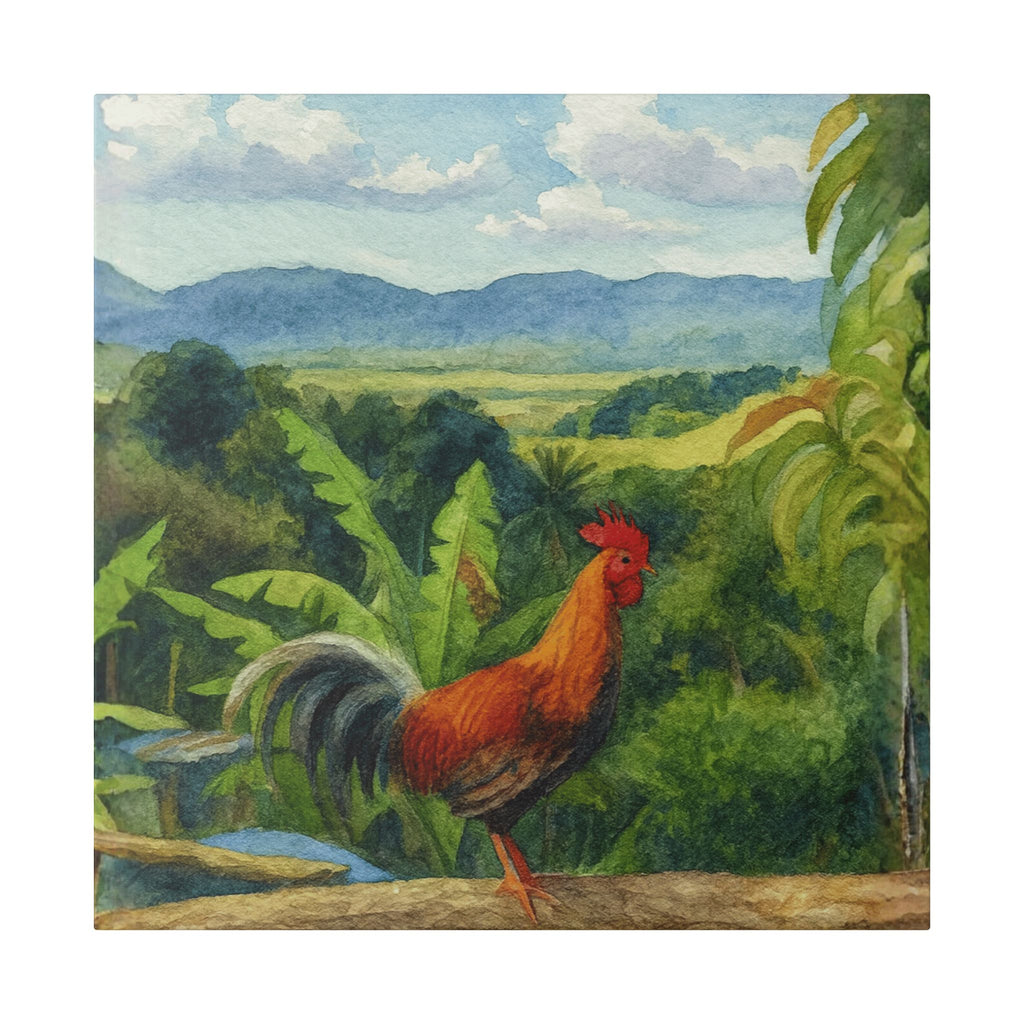 These Puerto Rico inspired Rooster Morning Landscape Canvas