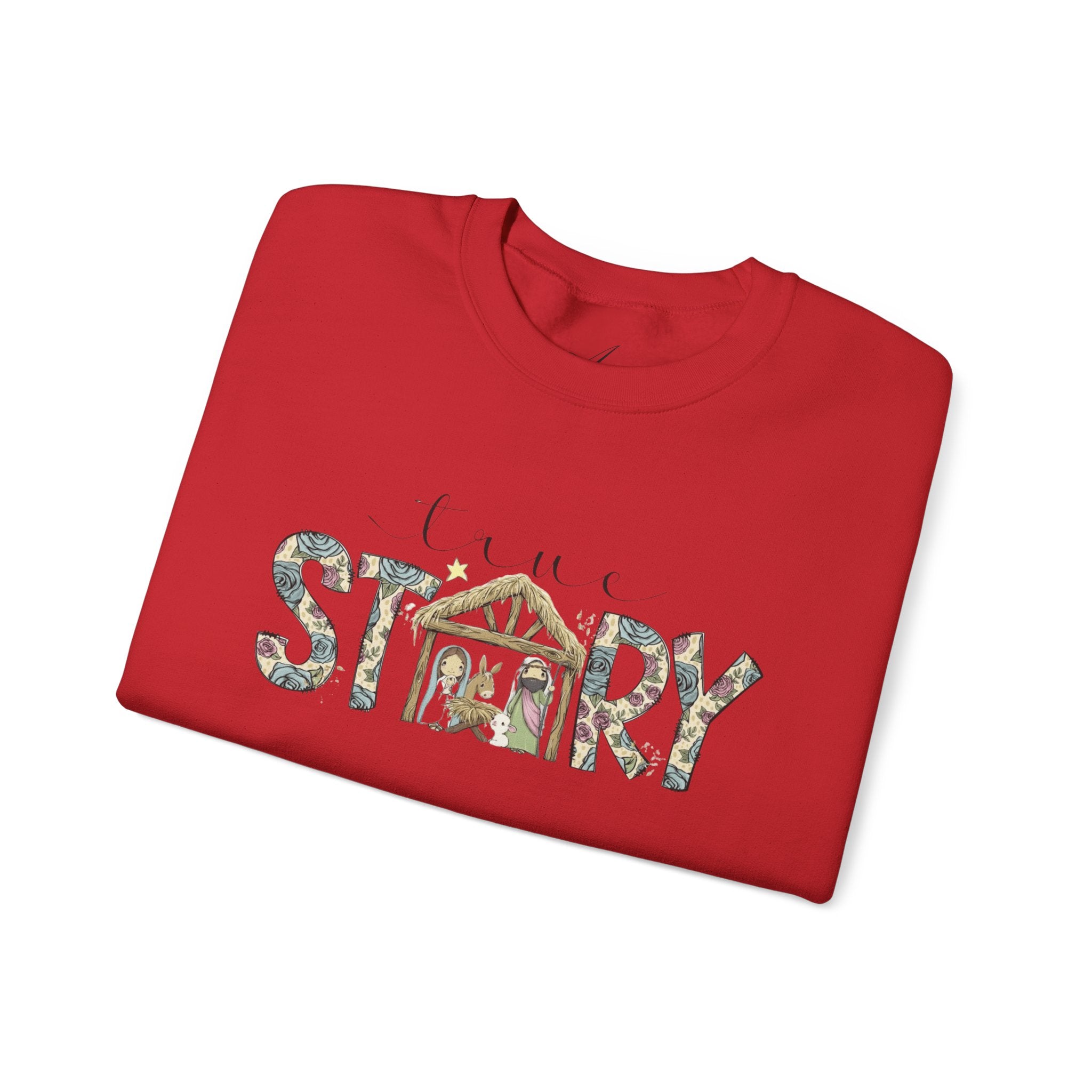 Crewneck Sweatshirt "Come Story" Floral Nativity Design  Cozy Christmas Pullover unique festive designs and joyful