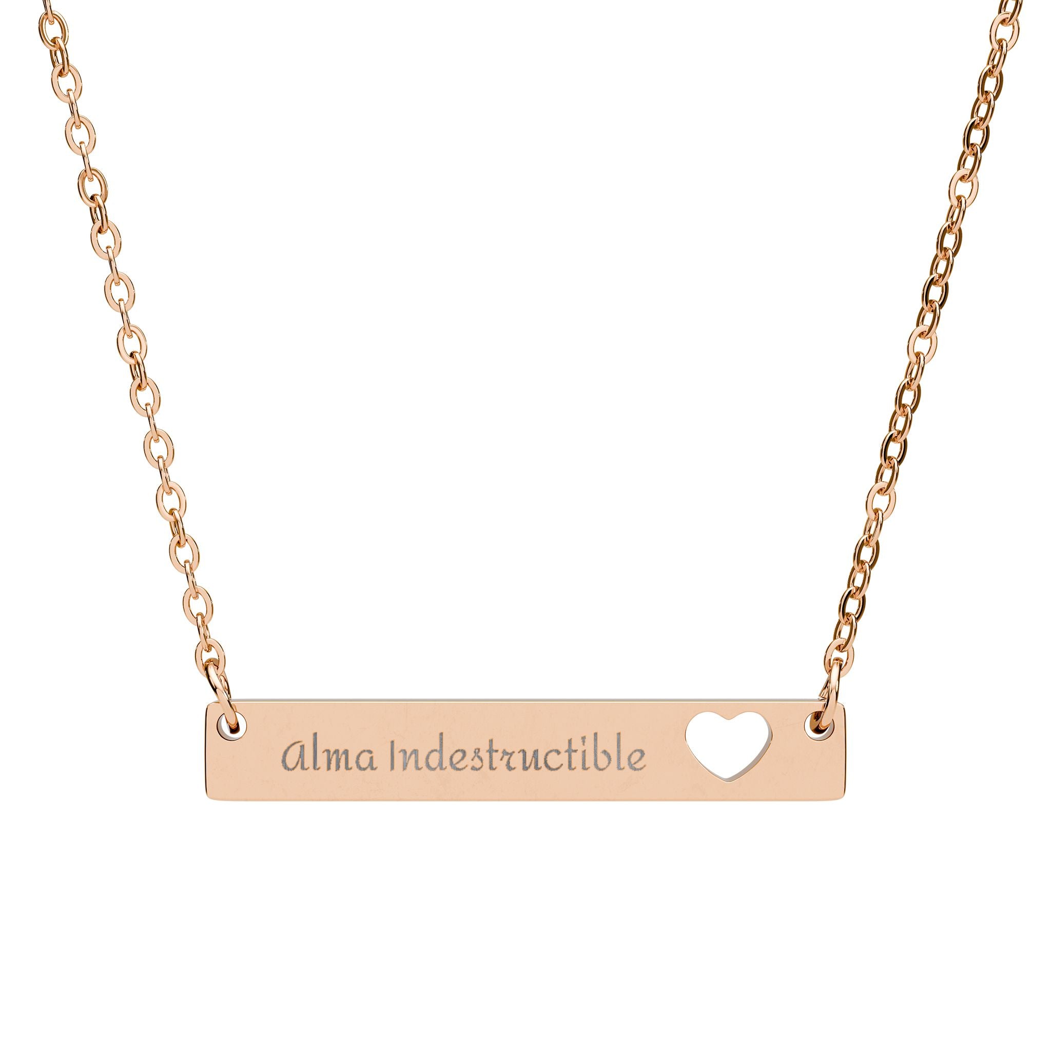 Alma indestructible. Engravable Cutout Heart Bar Necklace — Personalized Name Pendant
