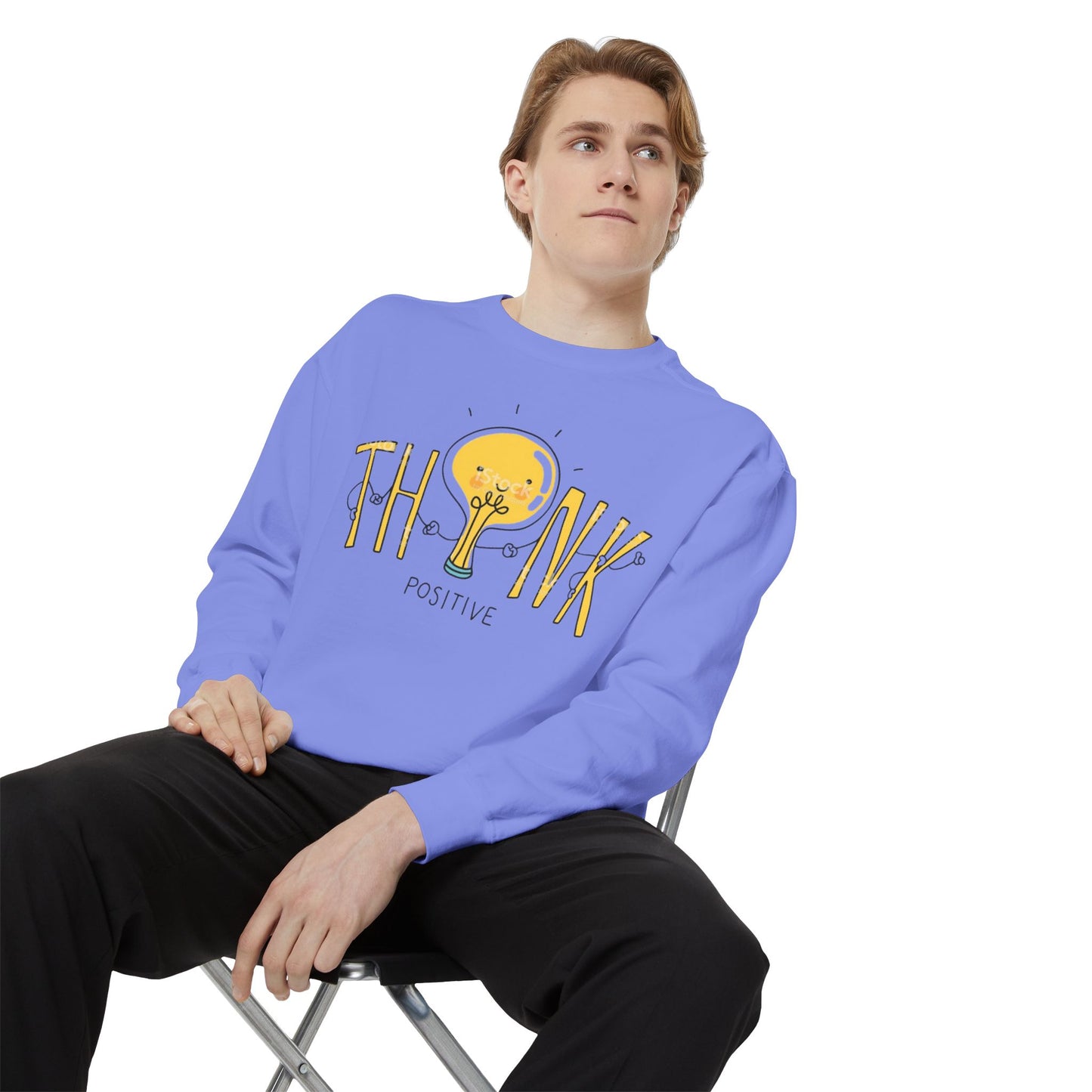 Think Positive Sweatshirt  Cute Lightbulb Graphic Positive Vibes Crewneck