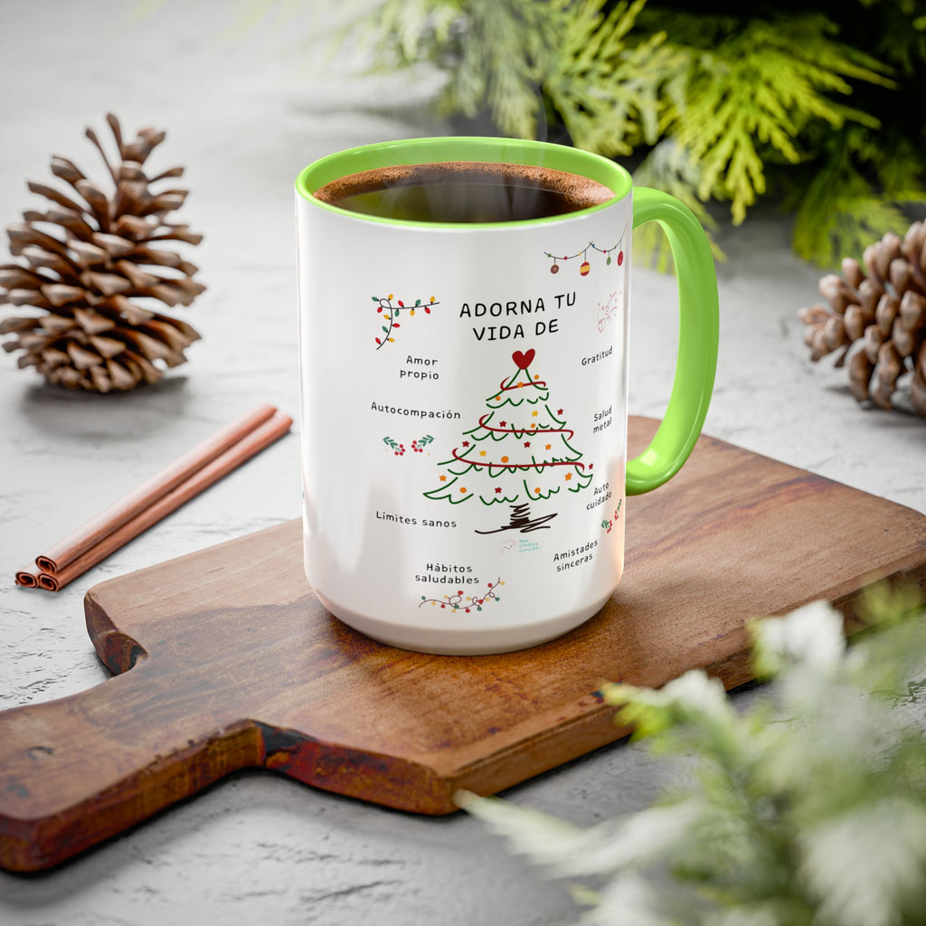 Mug — 'Adorna Tu Vida' Christmas Tree Spanish Holiday Coffee Mug (11oz/15oz)
