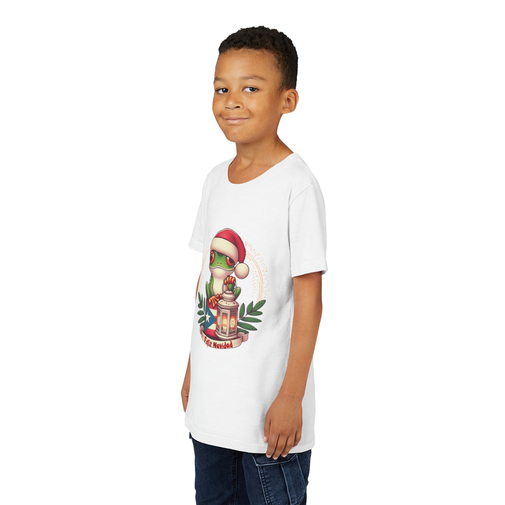 Kids Tee Cute Frog with Puerto Rican Flag & Lantern (Feliz Navidad)