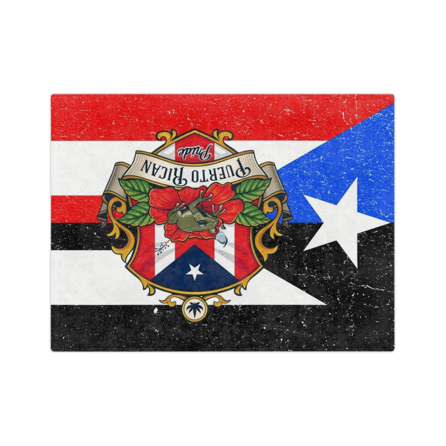 Puerto Rican Flag Velveteen Microfiber Blanket – Vintage Coat of Arms Throw
