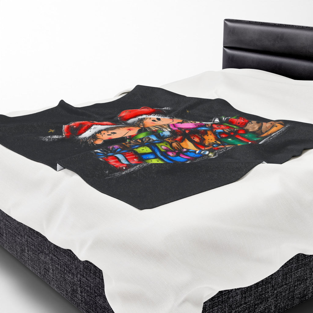 Christmas Kids & Gifts Velveteen Plush Blanket