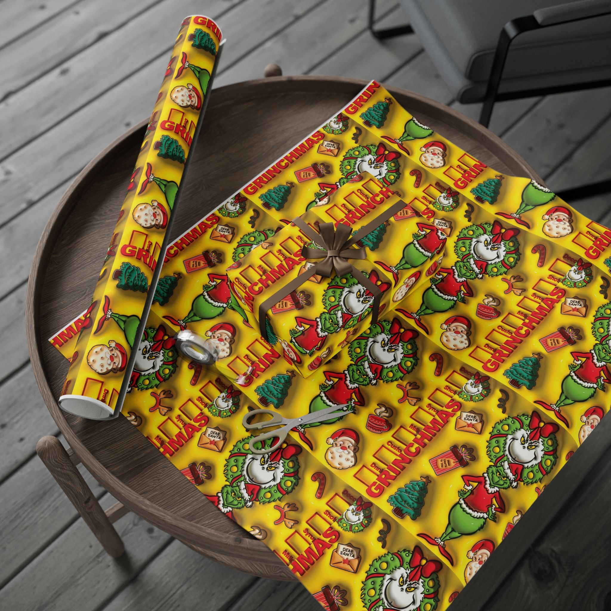 Christmas Wrapping Paper Roll – Retro Santa & Tree Holiday Gift Wrap Festive Wrapping Paper