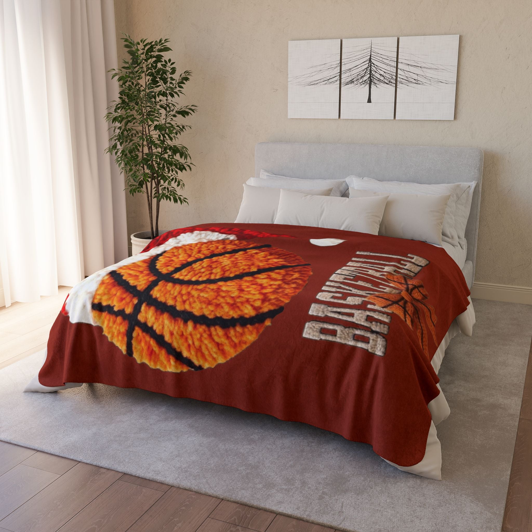 Magical Christmas Cartoon Blanket Basketball Santa Sherpa Blanket  Cozy Holiday Basketball Throw
