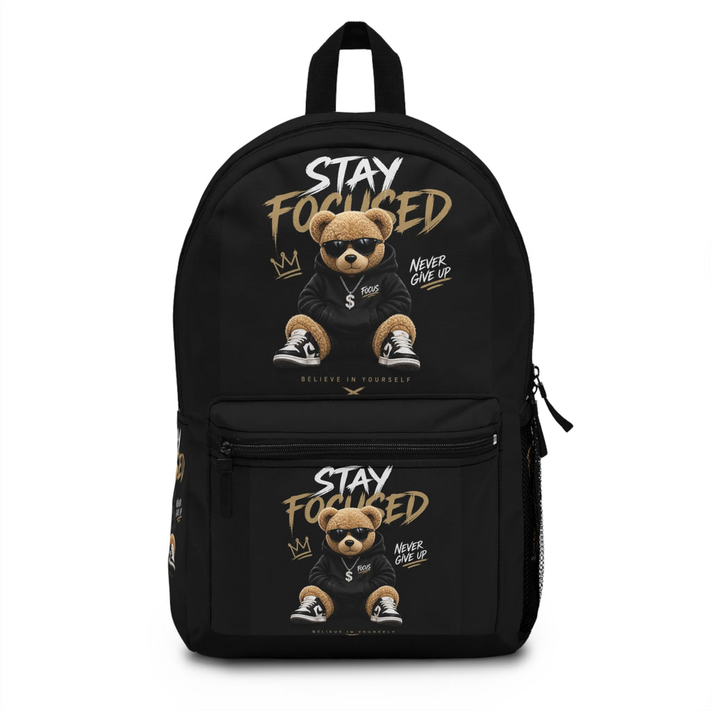 Stay Focused Teddy Backpack — Motivational Bear School Bag