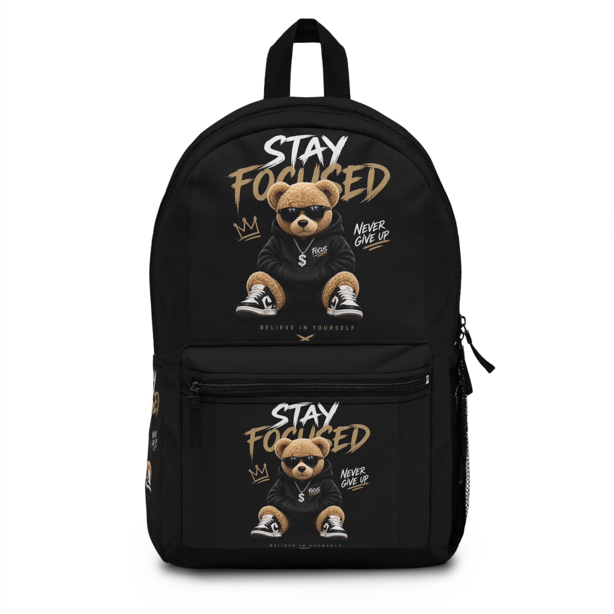 Stay Focused Teddy Backpack — Motivational Bear School Bag
