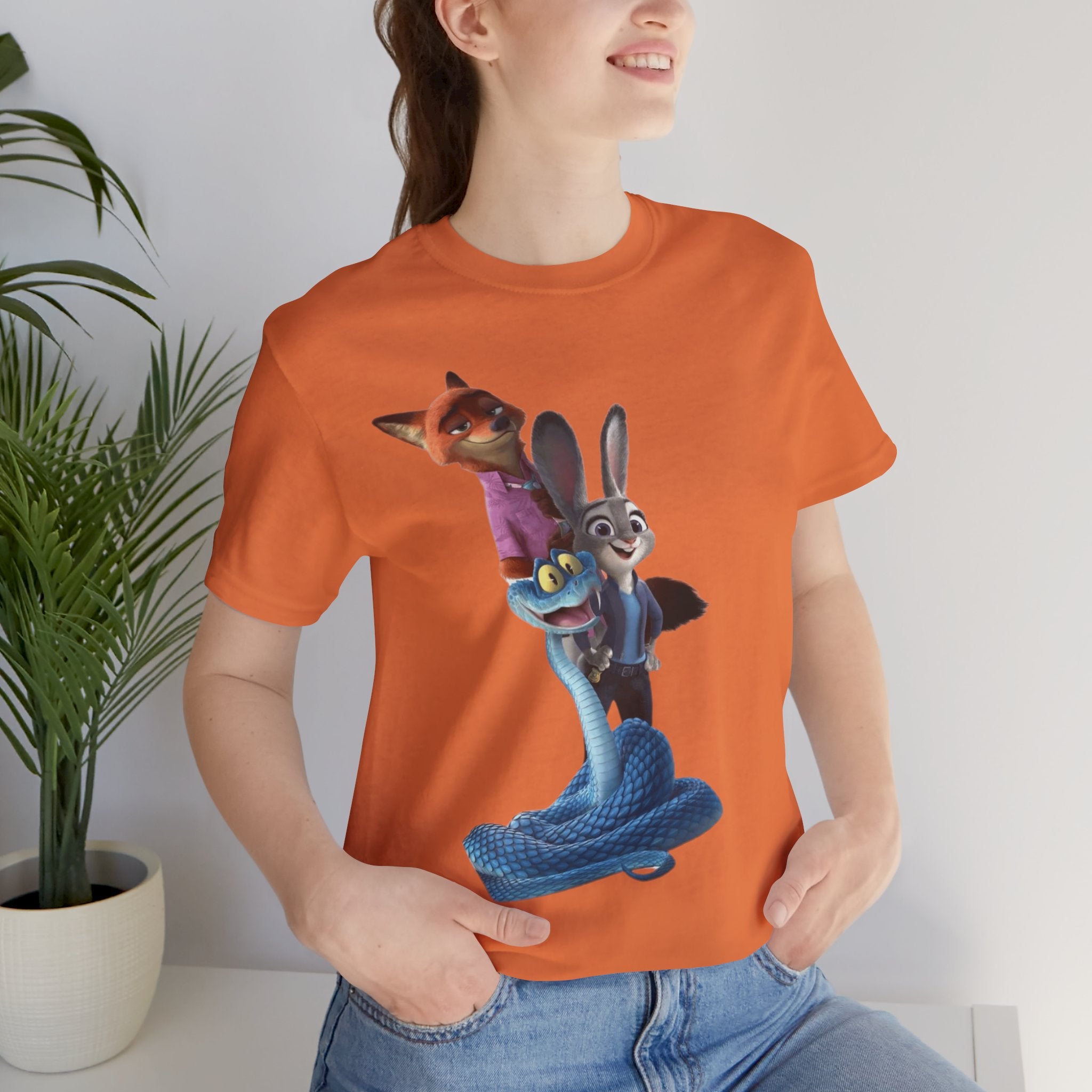 Animated Character Tee — Cute Fox & Bunny Stack Graphic T-Shirt  cartoon-style Christmas artwork