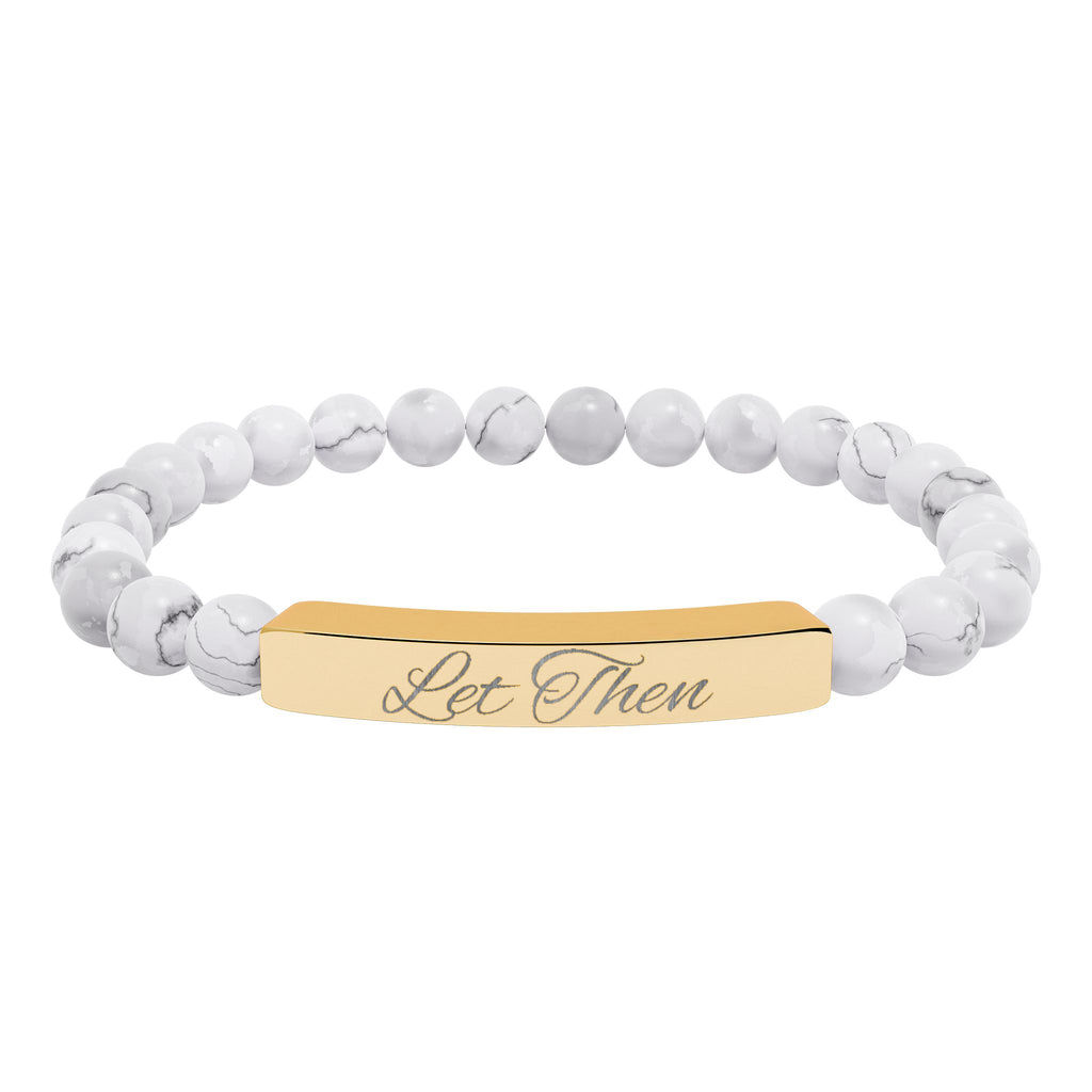 Engravable Natural Stone Bar Bracelet — Stretch Beaded Personalized Jewelry