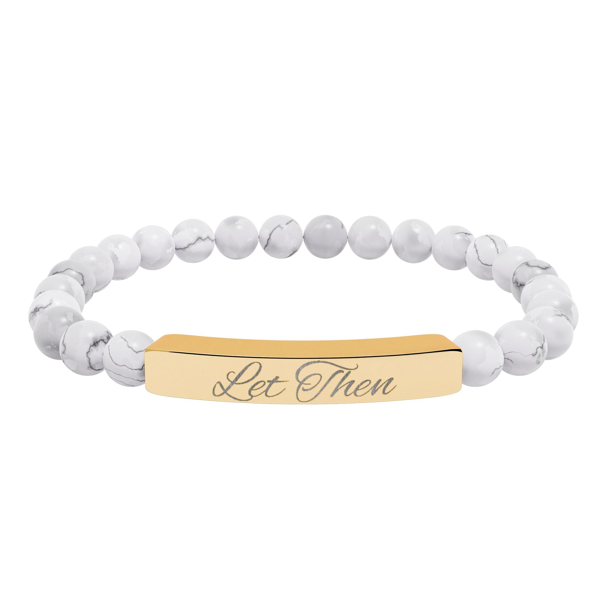 Engravable Natural Stone Bar Bracelet — Stretch Beaded Personalized Jewelry