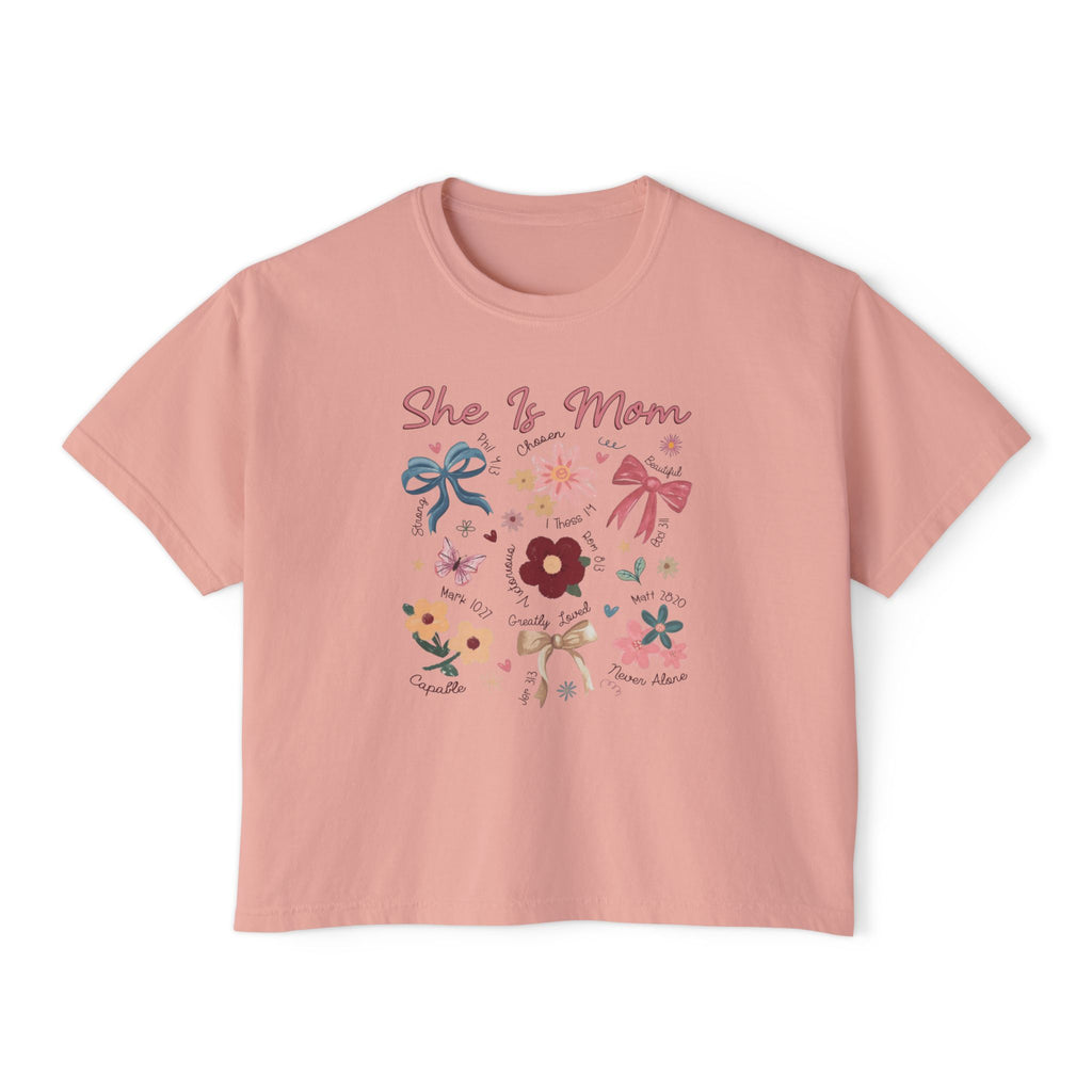 She Is Mom Floral Boxy Tee  Cute Mother’s Day Floral Graphic Shirt